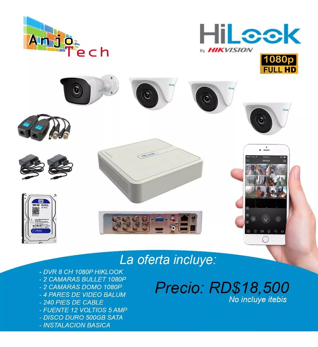 Oferta 4 Cámara De Seguridad 1080p Instalación