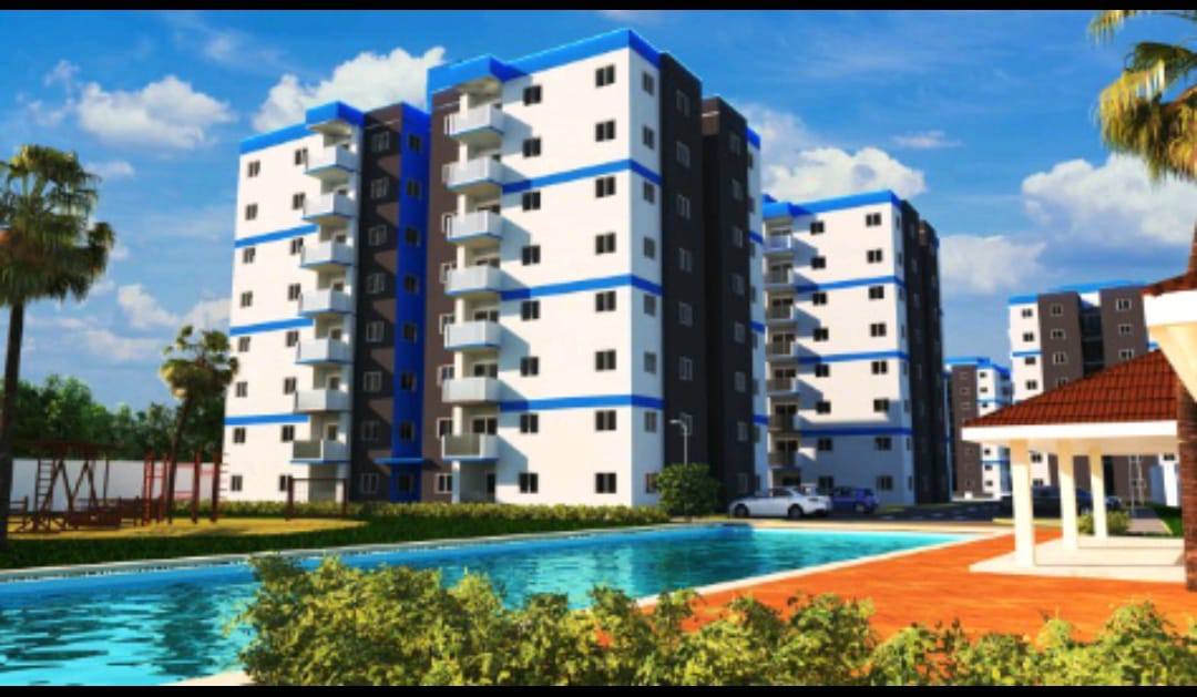 Apartamento Listo en venta primer piso de 3 hab. en torre en Manoguayabo, Santo Domingo Oeste.