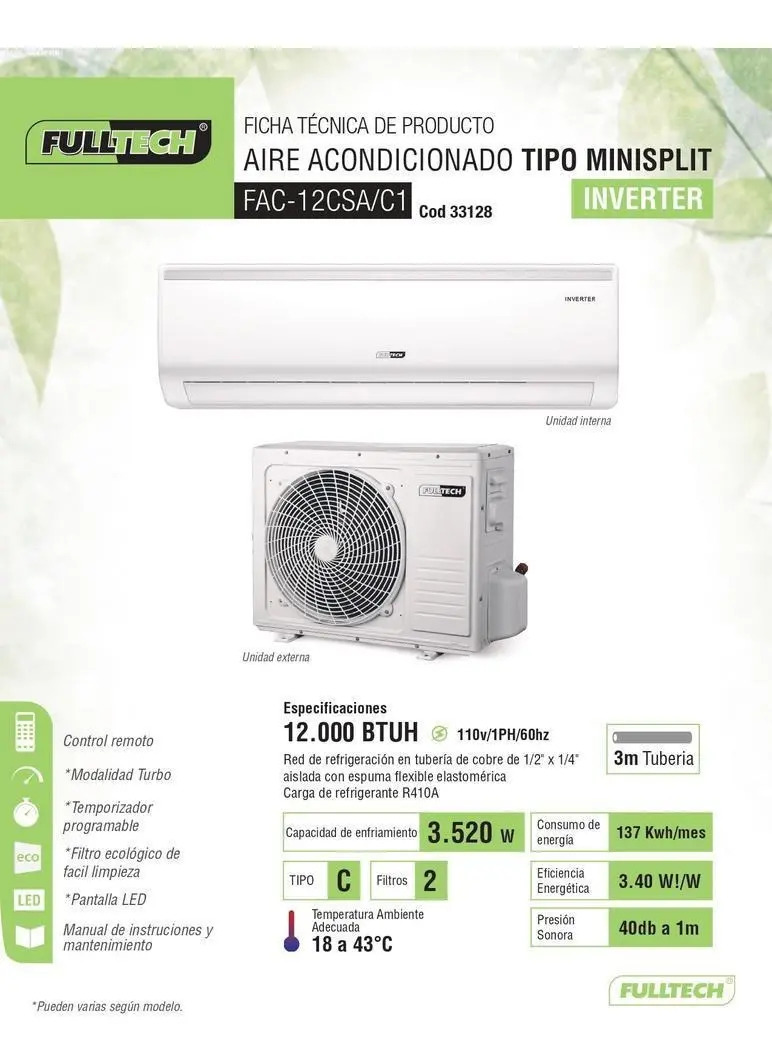 Aire acondicionado inverter 12,000 BTU en venta en República Dominicana